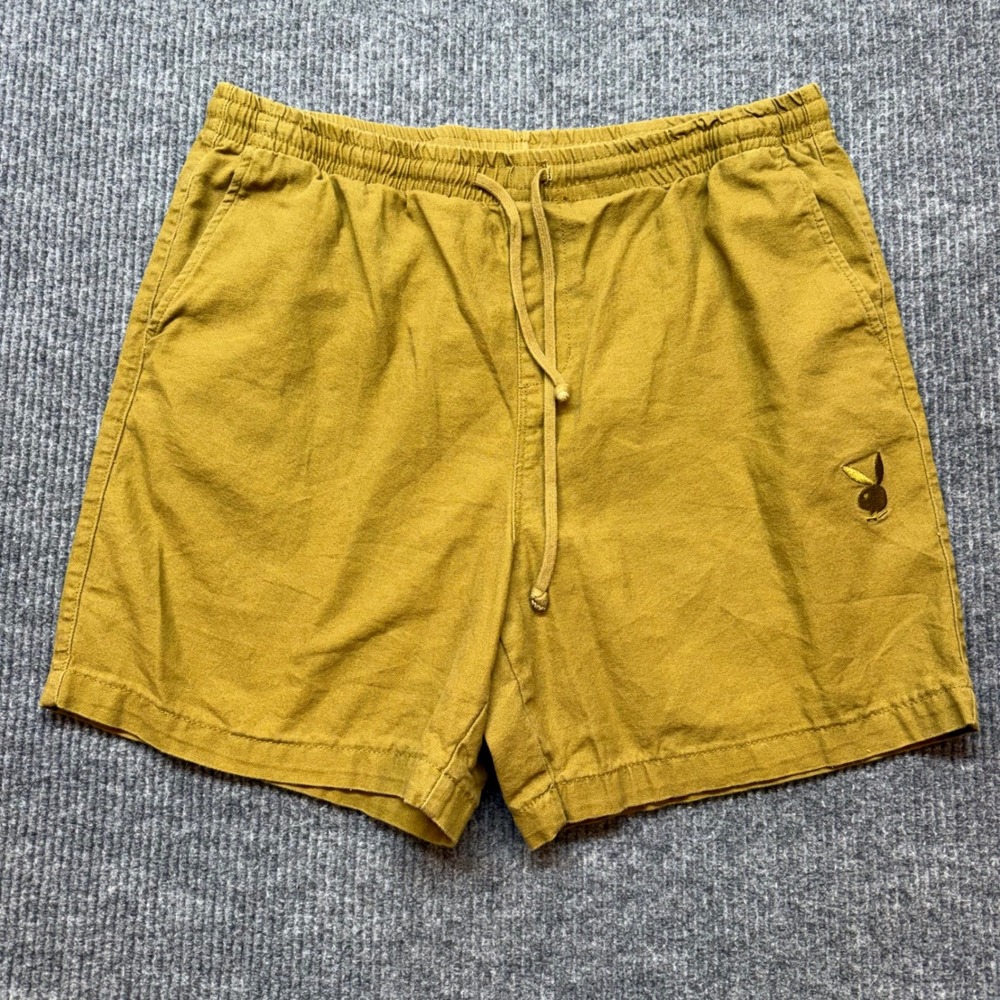 Playboy x PacSun Mustard‎ Cotton Shorts Mens XL Embroidered Bunny Streetwear